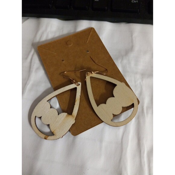 Halloween Dangle Earrings Boo Wooden 3 Inch Drop x 1.25 Inches Wide - Picture 3 of 5